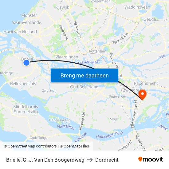 Brielle, G. J. Van Den Boogerdweg to Dordrecht map