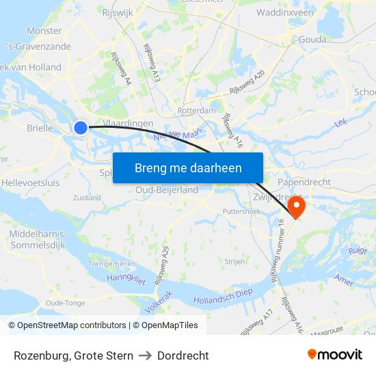 Rozenburg, Grote Stern to Dordrecht map