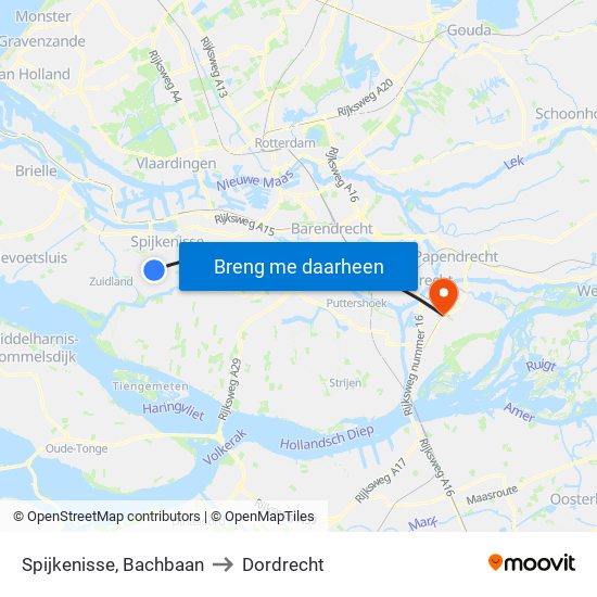 Spijkenisse, Bachbaan to Dordrecht map