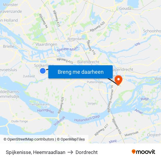 Spijkenisse, Heemraadlaan to Dordrecht map