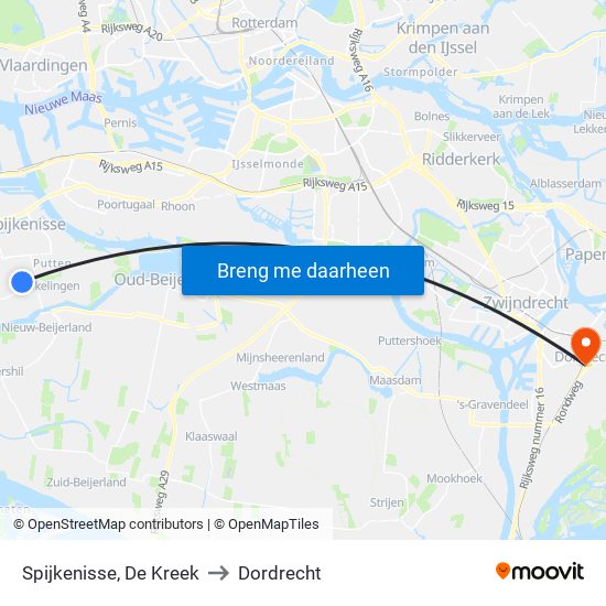 Spijkenisse, De Kreek to Dordrecht map