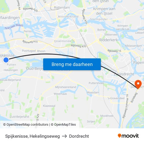 Spijkenisse, Hekelingseweg to Dordrecht map