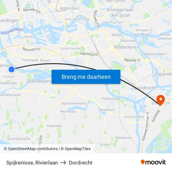 Spijkenisse, Rivierlaan to Dordrecht map