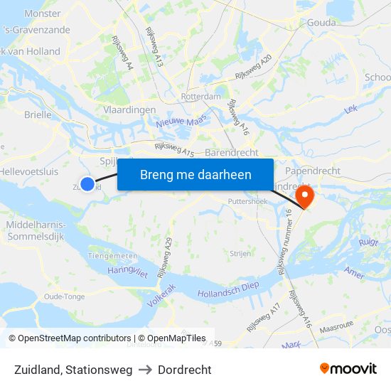 Zuidland, Stationsweg to Dordrecht map
