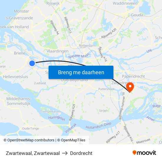 Zwartewaal, Zwartewaal to Dordrecht map