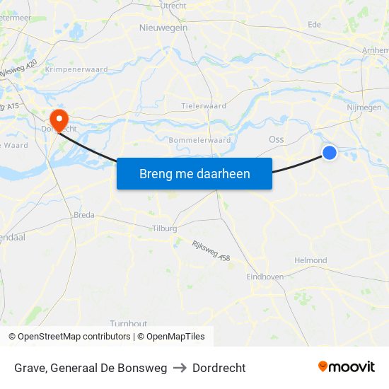 Grave, Generaal De Bonsweg to Dordrecht map