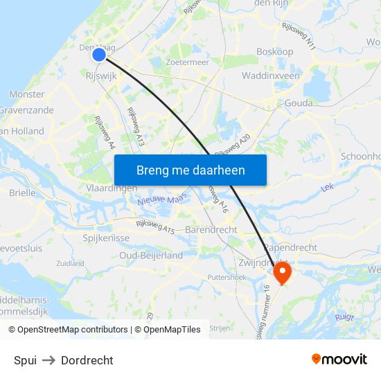 Spui to Dordrecht map