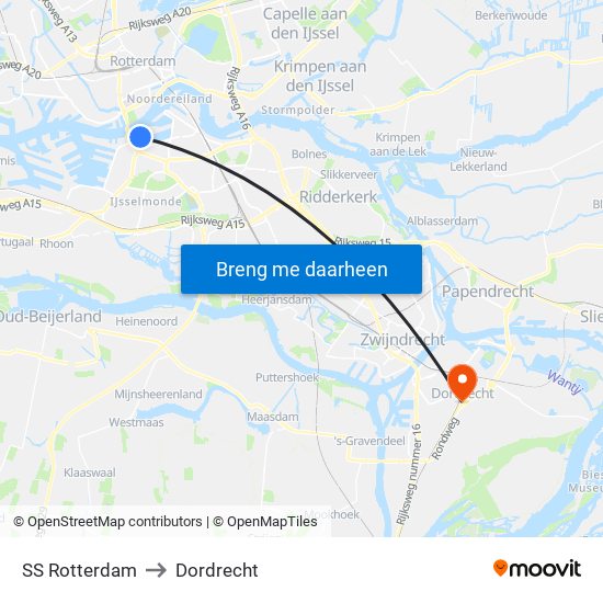 SS Rotterdam to Dordrecht map