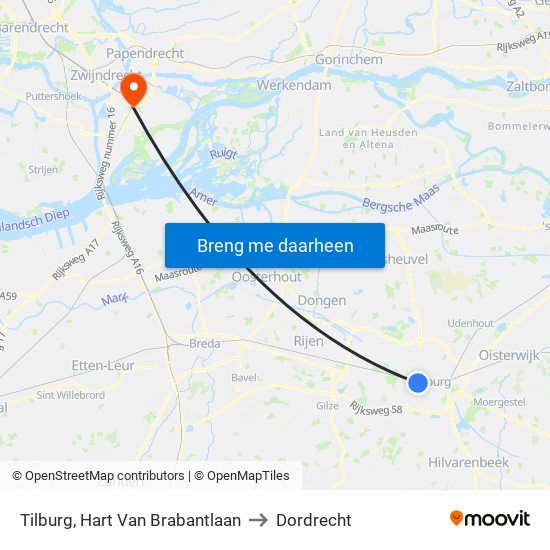 Tilburg, Hart Van Brabantlaan to Dordrecht map