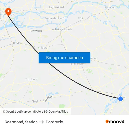Roermond, Station to Dordrecht map