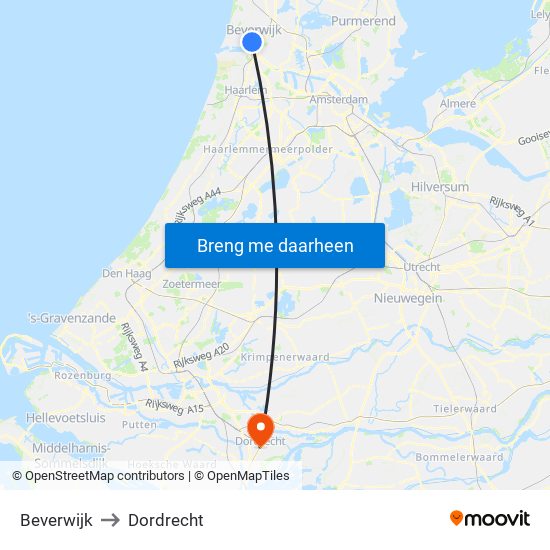 Beverwijk to Dordrecht map