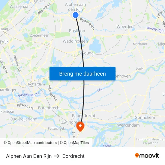Alphen Aan Den Rijn to Dordrecht map