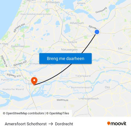 Amersfoort Schothorst to Dordrecht map