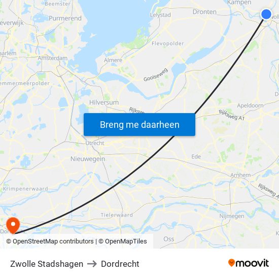 Zwolle Stadshagen to Dordrecht map