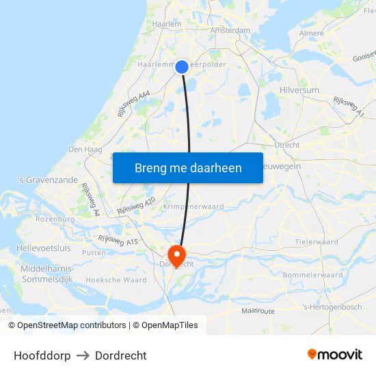 Hoofddorp to Dordrecht map