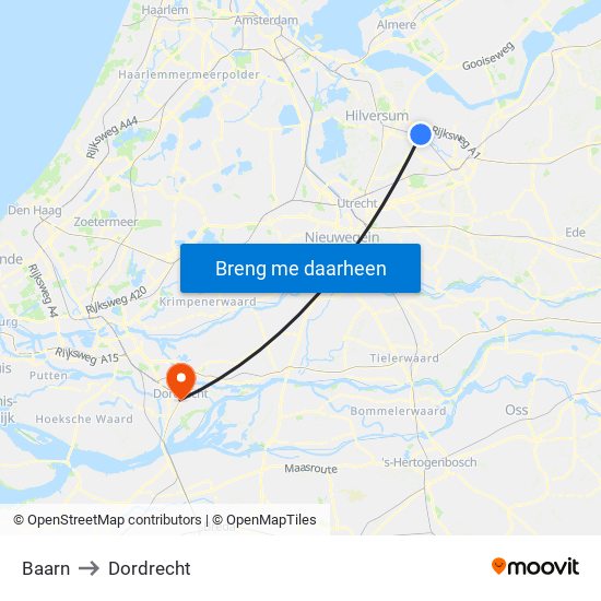 Baarn to Dordrecht map