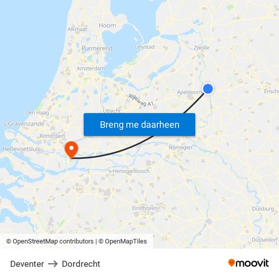 Deventer to Dordrecht map