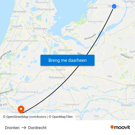 Dronten to Dordrecht map