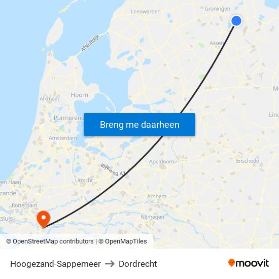 Hoogezand-Sappemeer to Dordrecht map