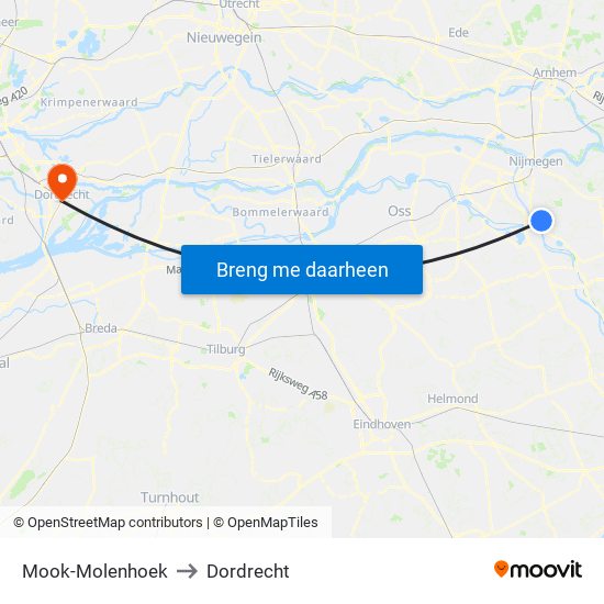 Mook-Molenhoek to Dordrecht map