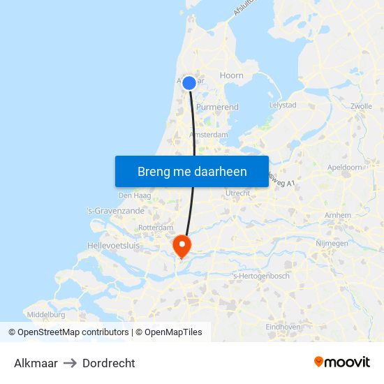 Alkmaar to Dordrecht map