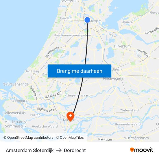 Amsterdam Sloterdijk to Dordrecht map