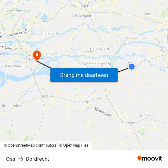 Oss to Dordrecht map