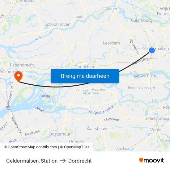 Geldermalsen, Station to Dordrecht map