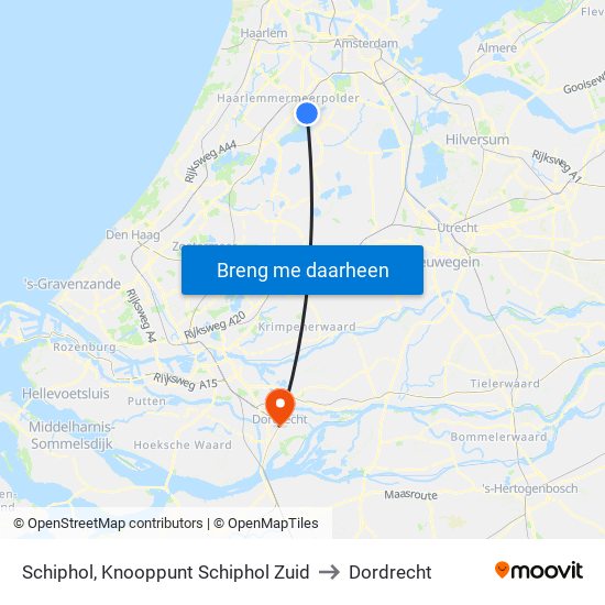 Schiphol, Knooppunt Schiphol Zuid to Dordrecht map