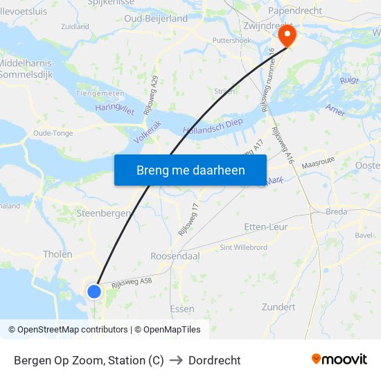 Bergen Op Zoom, Station (C) to Dordrecht map