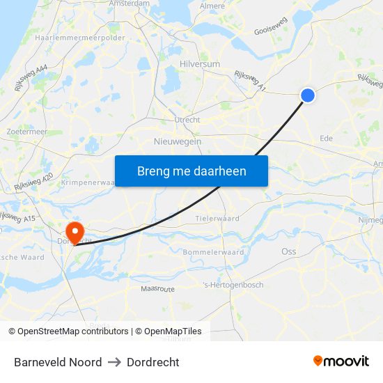 Barneveld Noord to Dordrecht map