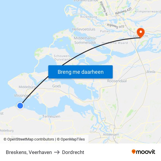 Breskens, Veerhaven to Dordrecht map