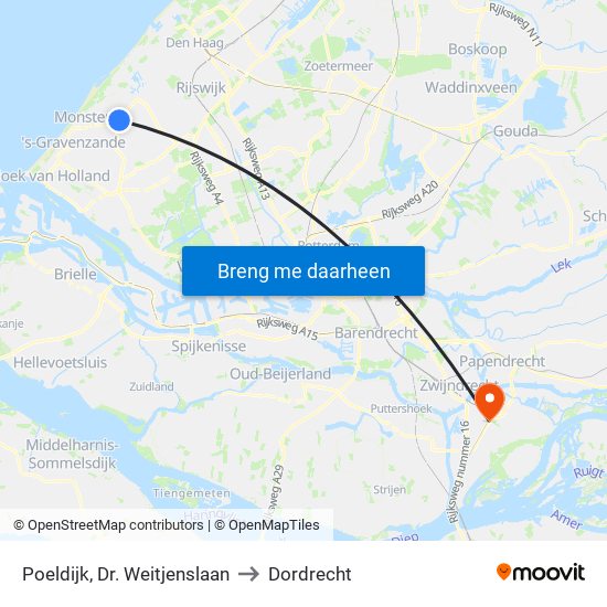 Poeldijk, Dr. Weitjenslaan to Dordrecht map