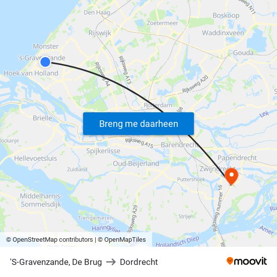 'S-Gravenzande, De Brug to Dordrecht map