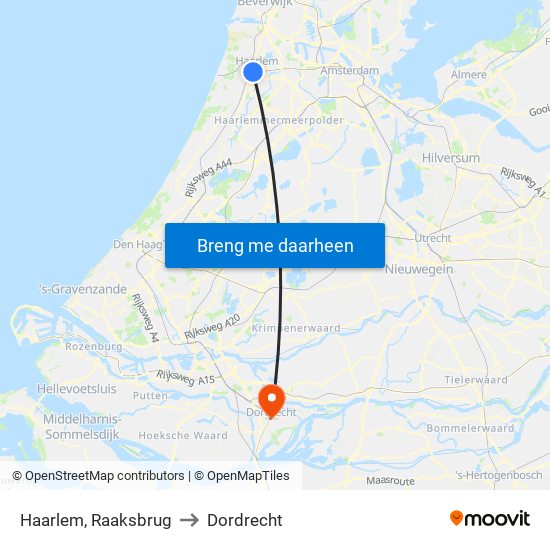 Haarlem, Raaksbrug to Dordrecht map