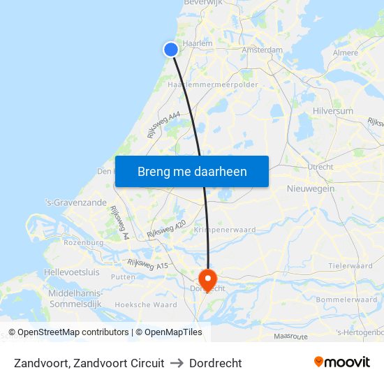 Zandvoort, Zandvoort Circuit to Dordrecht map