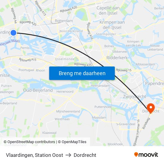 Vlaardingen, Station Oost to Dordrecht map