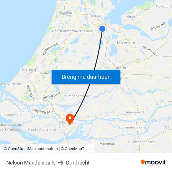 Nelson Mandelapark to Dordrecht map