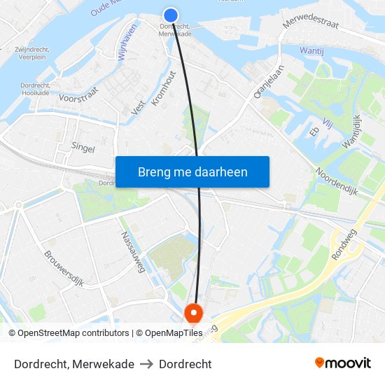 Dordrecht, Merwekade to Dordrecht map