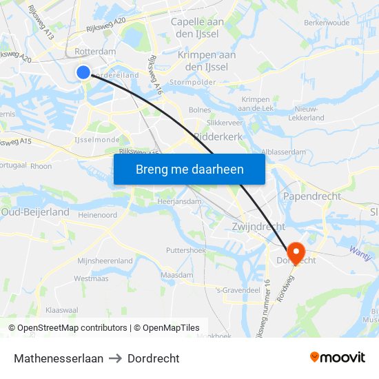 Mathenesserlaan to Dordrecht map