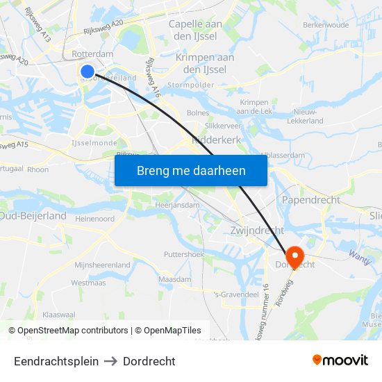 Eendrachtsplein to Dordrecht map