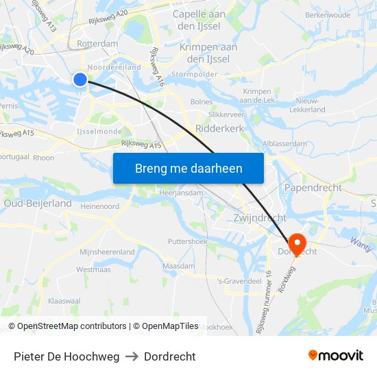Pieter De Hoochweg to Dordrecht map