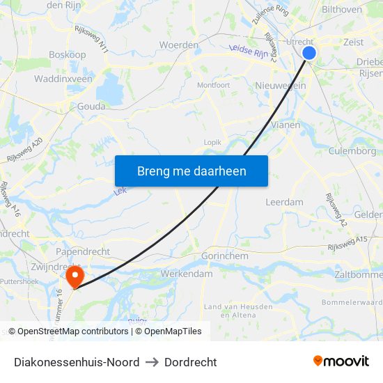 Diakonessenhuis-Noord to Dordrecht map