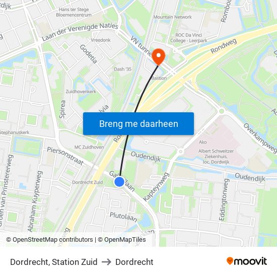 Dordrecht, Station Zuid to Dordrecht map