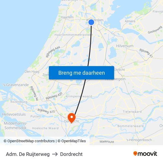 Adm. De Ruijterweg to Dordrecht map