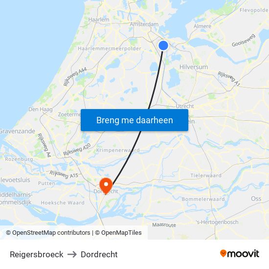 Reigersbroeck to Dordrecht map