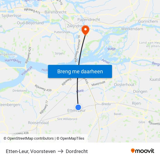 Etten-Leur, Voorsteven to Dordrecht map