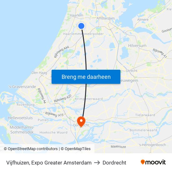 Vijfhuizen, Expo Greater Amsterdam to Dordrecht map