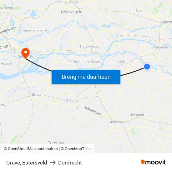 Grave, Estersveld to Dordrecht map