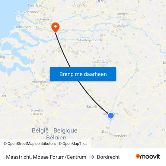 Maastricht, Mosae Forum/Centrum to Dordrecht map